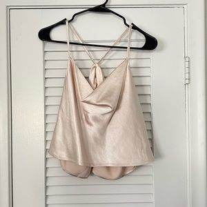 NWOT Lulu's Cowl Neck Satin Open Back Crop Tank Top Size Large.